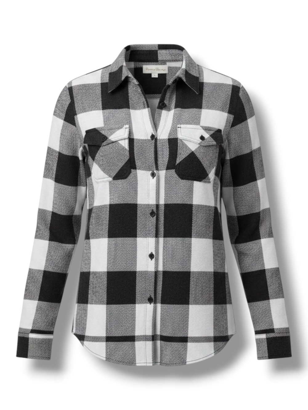 Classic B&W Buffalo Plaid Long Sleeve Button Down Pockets Soft Jersey XL